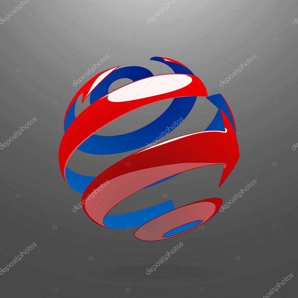 Abstract Globe Logo Element. Rotating Arrows. Vector Symbol of Globalization. 3D Look. Globe with Reflections