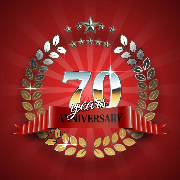 Celebrative arany keretben 70 éves évforduló. Évforduló gyűrű piros szalaggal. Évfordulóján ünnepi ünnep jelkép. — Stock Vector