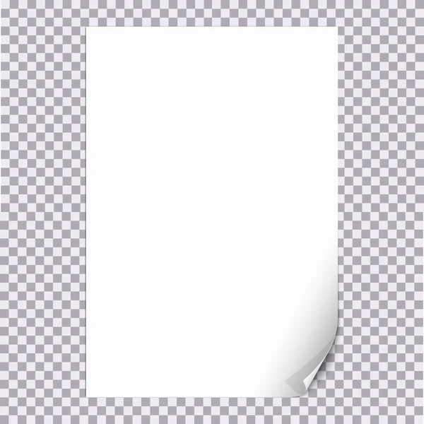 Angolo carta arricciata A4 con sfondo trasparente — Vettoriale Stock