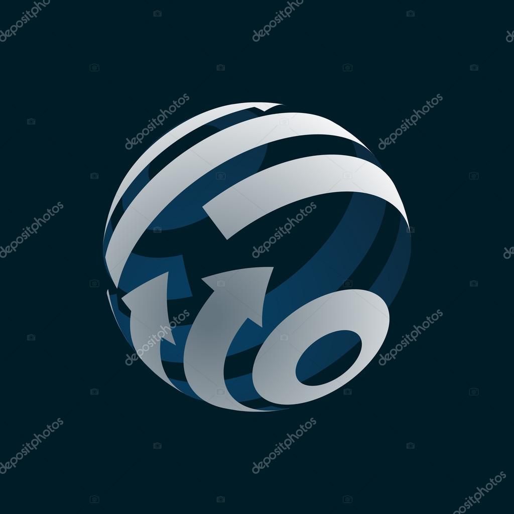 Abstract Globe Logo Element. Rotating Arrows. Vector Symbol of Globalization. 3D Design. Rotating Globe. Vector Illustration