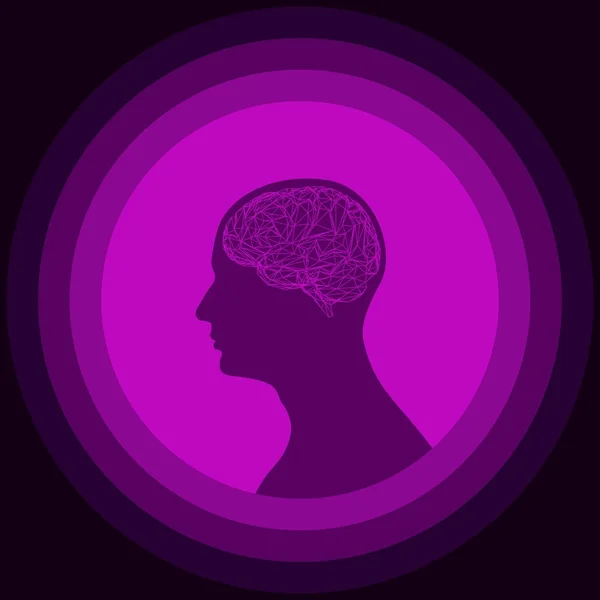 Silhouette de la tête humaine avec cerveau. Faible cerveau humain poly. Illustration vectorielle du cerveau abstrait. Illustration du cerveau pour l'emballage des médicaments — Image vectorielle