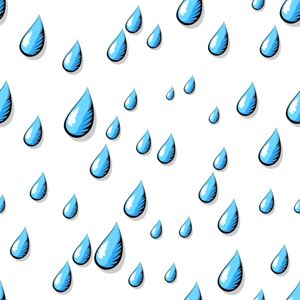Gotas de agua patrón sin costura. Caen gotas de lluvia. Gotas de agua cayendo en el diseño de cómics. Gotas de agua fondo sin costura . — Archivo Imágenes Vectoriales