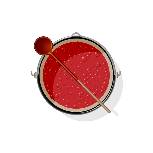 Goulash or stew cooking in a metal cauldron. — Stock Illustration Goulash or stew cooking in a metal cauldron. Vector Graphics