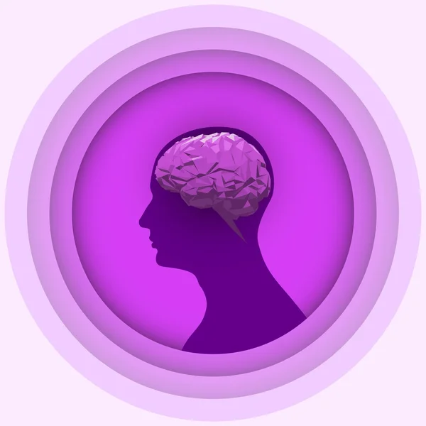 Silhouette of the human head with glowing brain. — Stock Vector