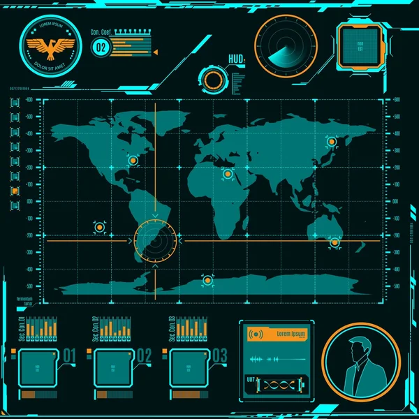 Hud 导航地图屏幕元素. — 图库矢量图片