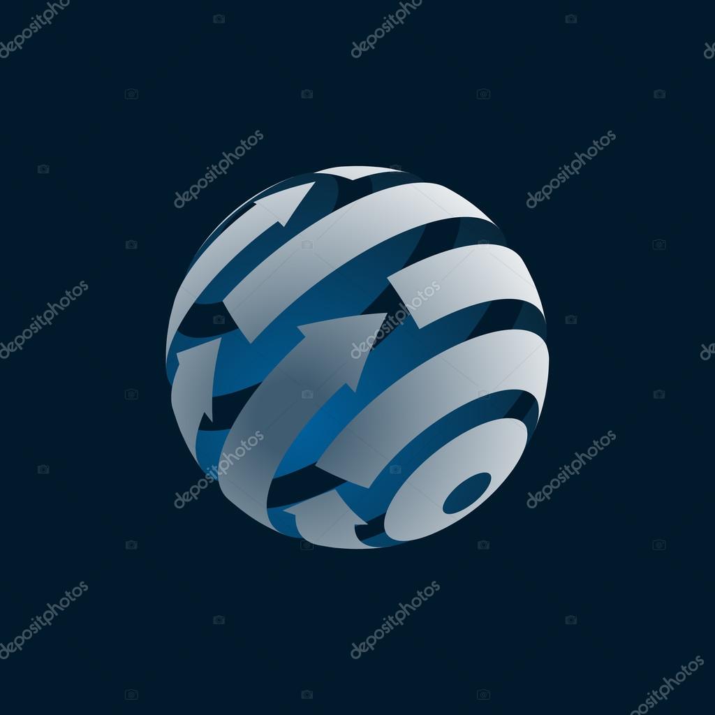 Abstract Globe Icon with Arrows on Dark Background