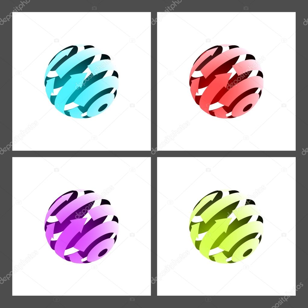Set of Abstract Globe Icons with Arrows on Light Background