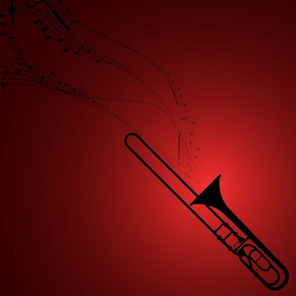 Trombón con símbolos musicales — Vector de stock