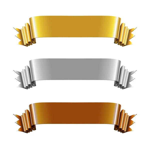 Set of Gold, Silver and Bronze Ribbons — Stock Vector