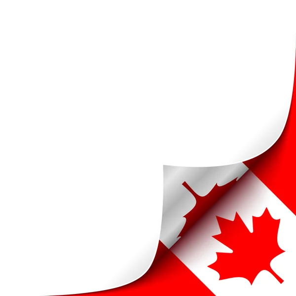 Esquina de papel acurrucada en fondo de bandera canadiense.Vector Illustration — Vector de stock