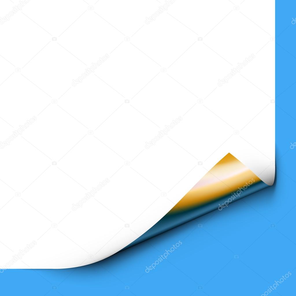 Curled up Paper Corner Isolated on Blue Background.Vector Illustration