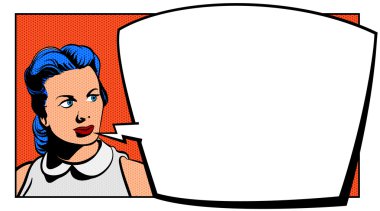 Pop Art kadın ve komik kabarcık oluşturur. Vektör çizim