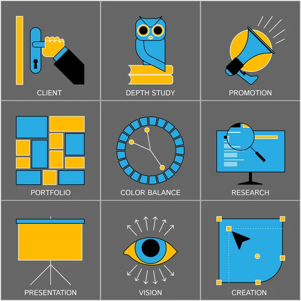 Ensemble d'icônes de conception de lignes plates pour le marketing numérique, la promotion, la campagne, la présentation sur Internet, la programmation, l'image de marque et la visualisation des données . — Image vectorielle