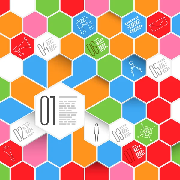 Hexagons Design Infográfico com Conjunto de Ícones. Modelo moderno de negócios para seus dados . — Vetor de Stock