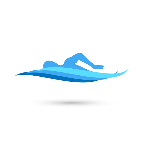 Фрістайл плавець силует з хвилями басейну води. Векторна ілюстрація — стоковий вектор