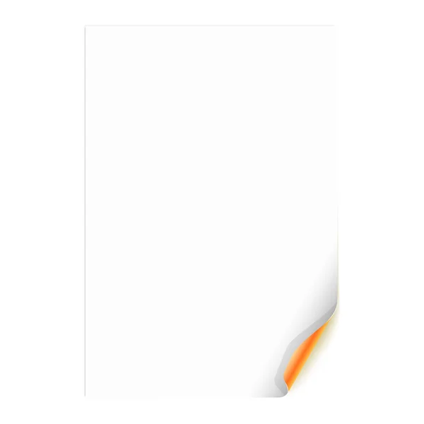 Pusty papier arkusz z pomarańczowy narożnik zwinięte. Ilustracja wektorowa — Wektor stockowy