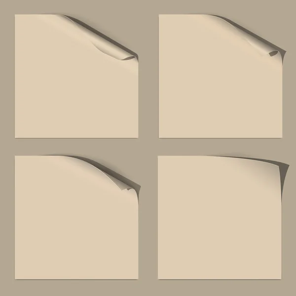 Zestaw biały pustych kartek z rogu zwinięte do projektowania — Wektor stockowy