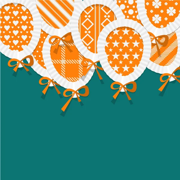 Balões de papel laranja simples com preenchimento padrão, renda e arcos em um fundo turquesa escuro . — Vetor de Stock