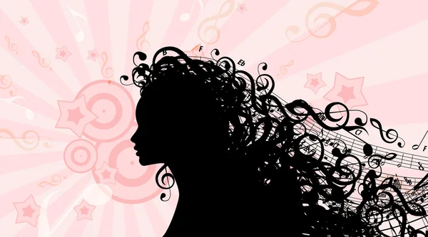 Silueta de mujer cabeza con pelo de música. Stock Vector Ilustración — Archivo Imágenes Vectoriales