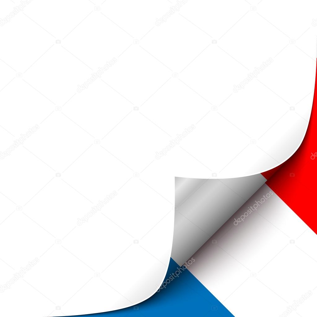Curled up Paper Corner on French Flag Background. Vector Illustration