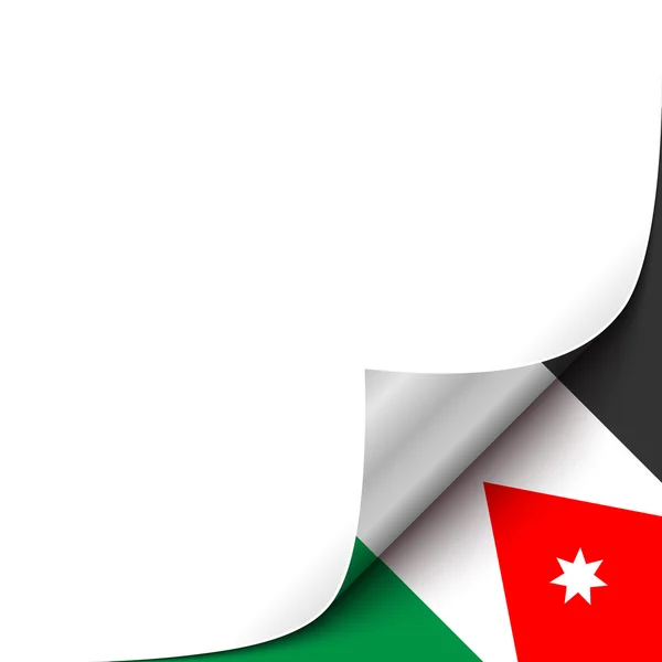 Esquina de papel acurrucada en el fondo de la bandera de Jordania. — Vector de stock