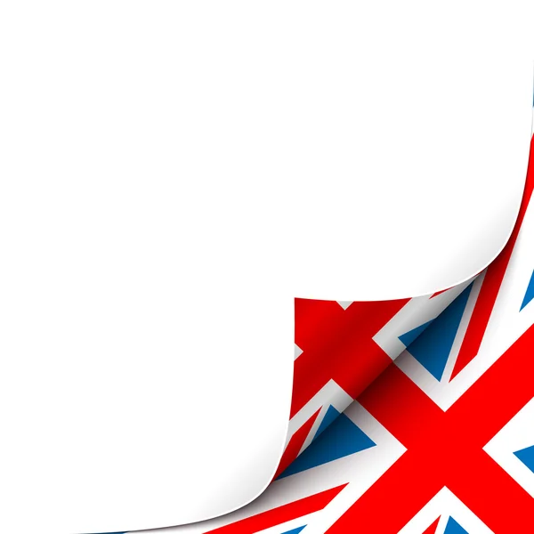 Büyük Britanya bayrağı arka plan ile kağıt köşesi kıvrılmış.