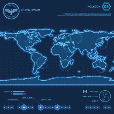 Blue Polygon World Map HUD Screen clipart