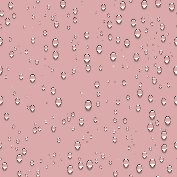 Agua transparente gotas patrón sin costura y fondo rosa — Vector de stock