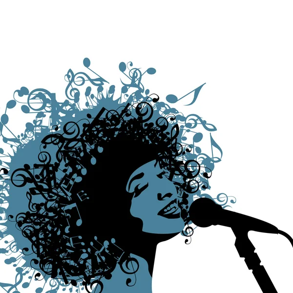 Hlava ženy s vlasy jako hudební symboly na bílém pozadí — Stockový vektor