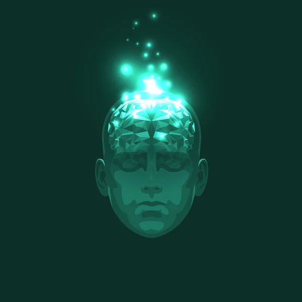 Visão frontal da cabeça humana abstrata com um cérebro . — Vetor de Stock