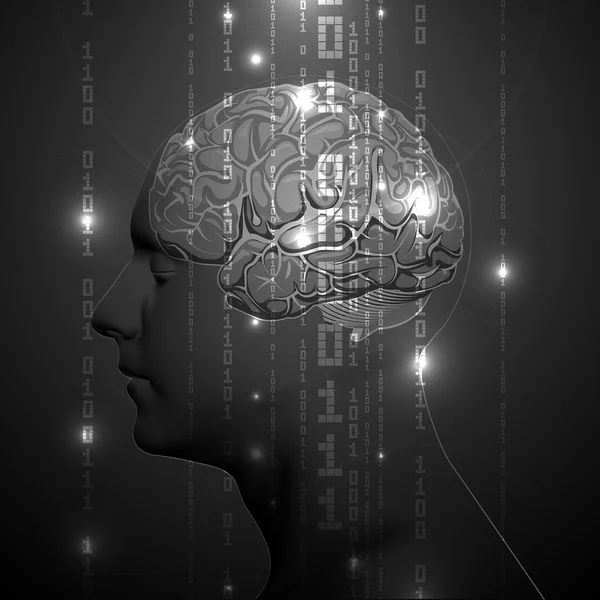 Creierul uman activ cu cifre binare — Vector de stoc