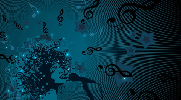 Голова жінки з волоссям як музичні символи — стоковий вектор