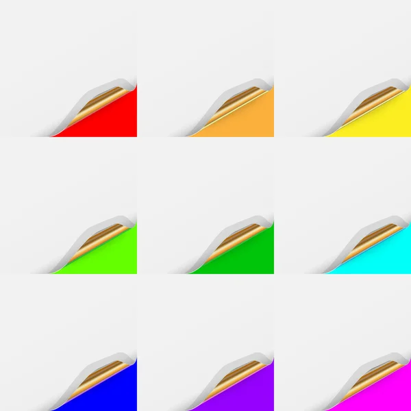 Conjunto de colores de las esquinas de papel blanco rizado — Vector de stock