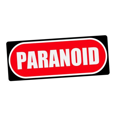 Kırmızı bir arka plan siyah çerçeve paranoyak beyaz açıklamalarıyla