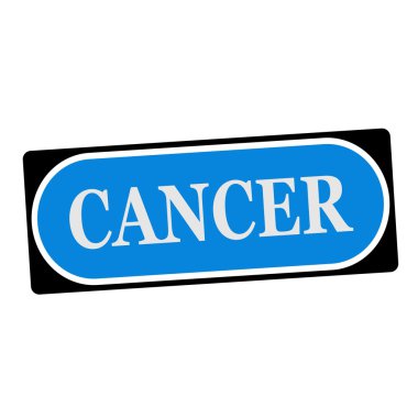 Kanser beyaz açıklamalarıyla mavi arka plan siyah çerçeve