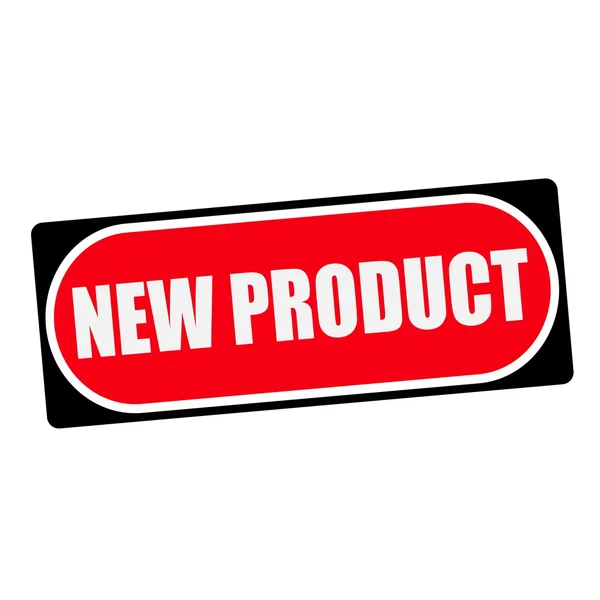 Yeni ürün beyaz ifadeler kırmızı bir arka plan siyah çerçeve üzerinde — Stok fotoğraf