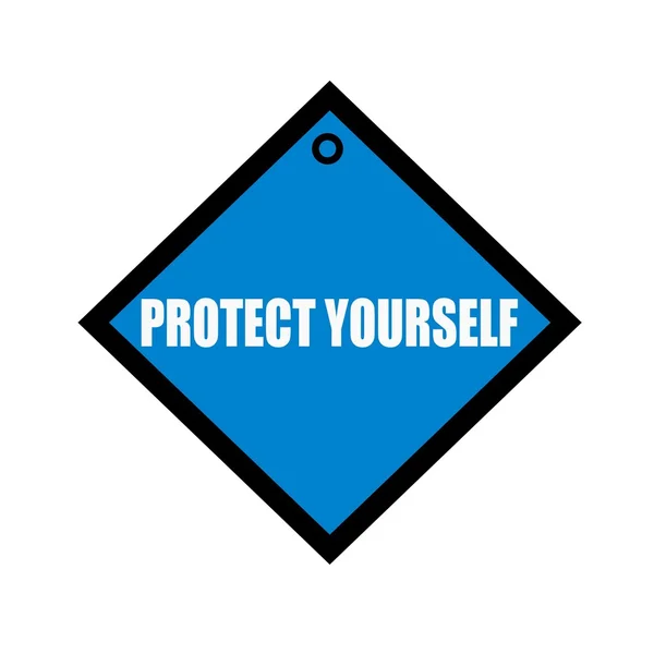 Skydda dig vita formulering på KVADRATBEN blå bakgrund — Stockfoto