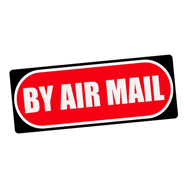 Par courrier aérien formulation blanche sur fond rouge cadre noir — Photo