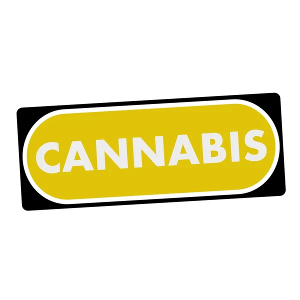 Cannabis texto blanco sobre fondo amarillo marco negro — Foto de Stock