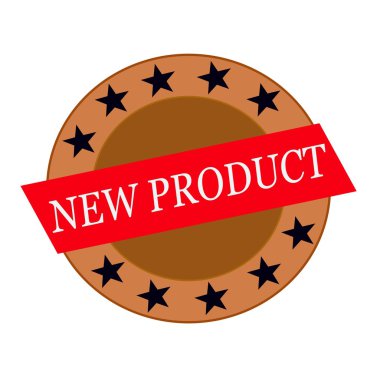 Yeni ürün beyaz ifadeler kırmızı dikdörtgen ve daire kahverengi yıldız 