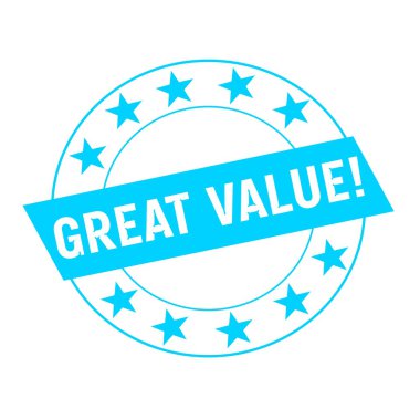 Büyük değer beyaz daire ve mavi dikdörtgen mavi yıldız ifadeler