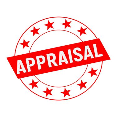 Değerleme beyaz daire ve kırmızı dikdörtgen kırmızı yıldızlar ifadeler