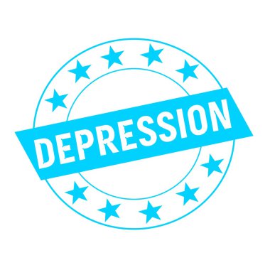 Depresyon beyaz daire ve mavi dikdörtgen mavi yıldız ifadeler