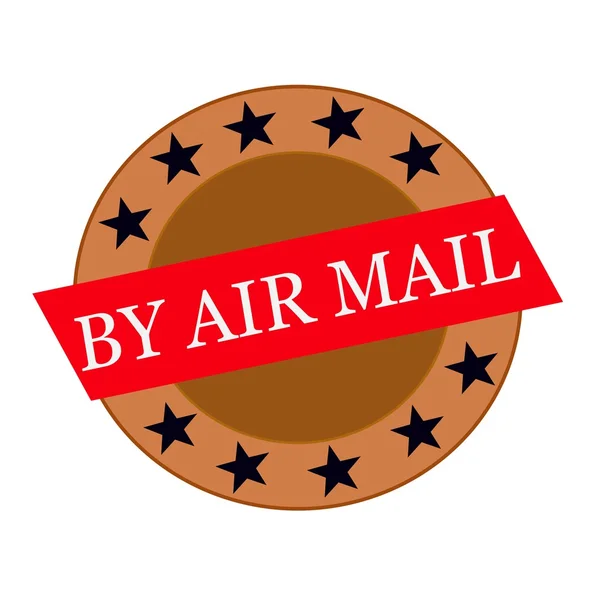Por correio aéreo branco formulação em vermelho retângulo e círculo estrelas marrons — Fotografia de Stock