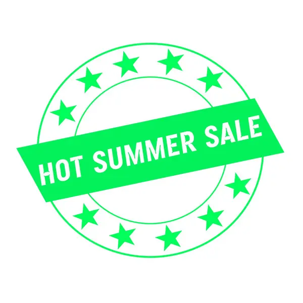 Venta caliente verano texto blanco en verde rectángulo y círculo estrellas verdes —  Fotos de Stock