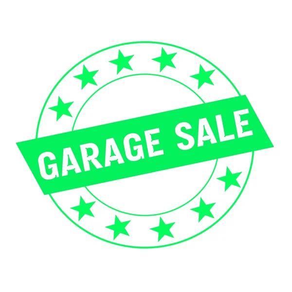 Garage sale white wording on green Rectangle and Circle green stars — Stok Foto