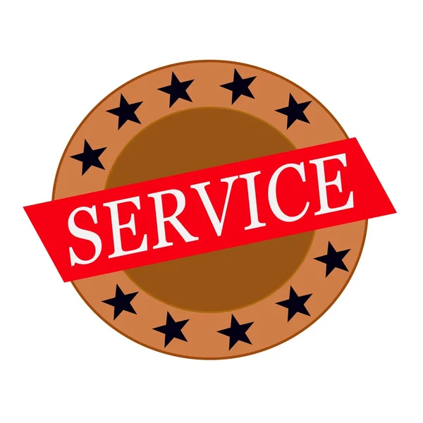 Service weiße Aufschrift auf rotem Rechteck und Kreis braune Sterne — Stockfoto