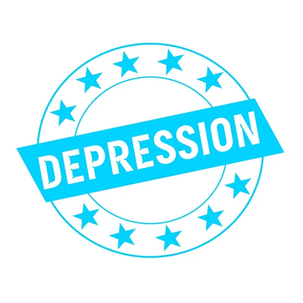 Depressie witte tekst op blauwe rechthoek en cirkel blauwe sterren — Stockfoto