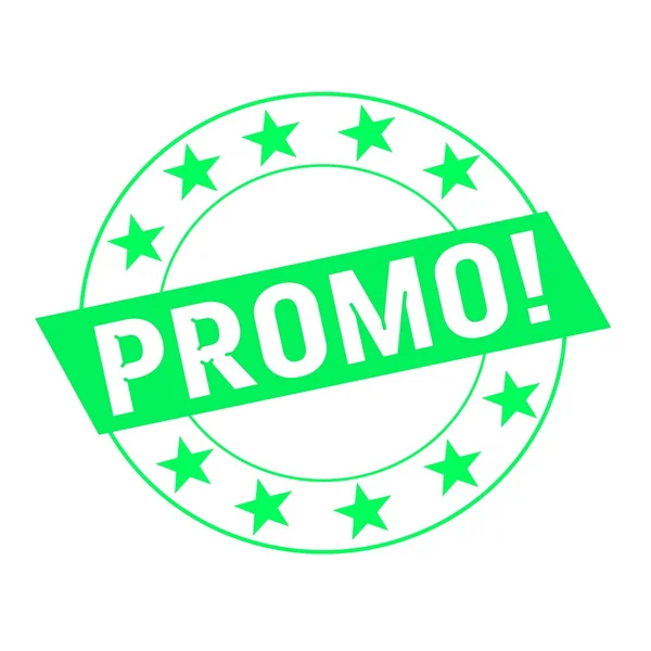 Promo white wording on green Rectangle and Circle green stars — Stock Photo, Image