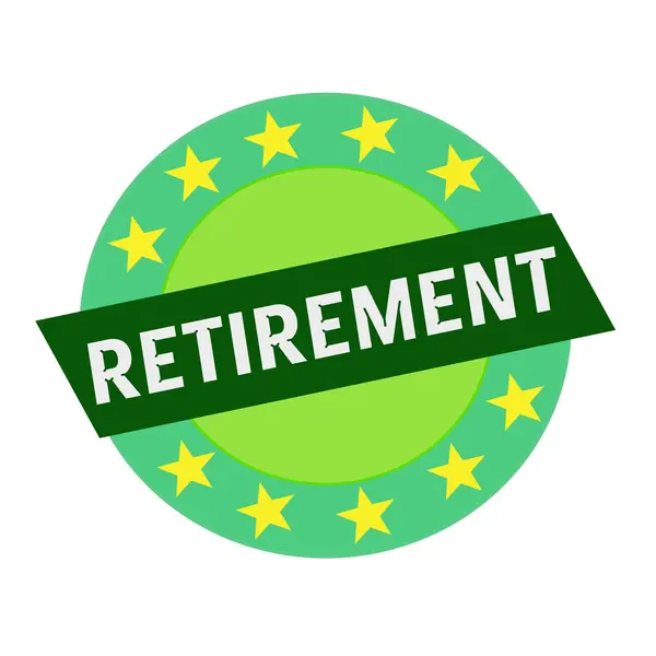 Pensionering vit formulering på grön rektangel och cirkel gröna stjärnor — Stockfoto